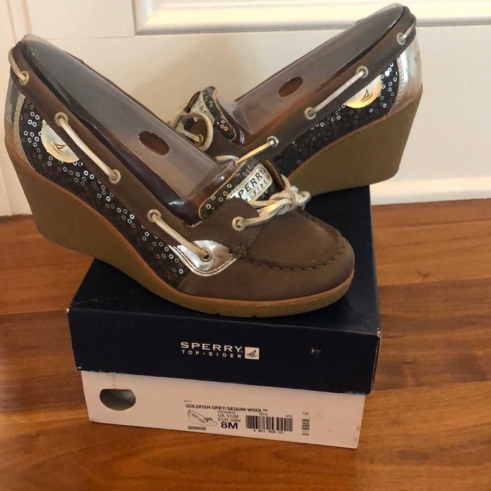 Sperry Goldfish Grey/Sequin Wool Wedge